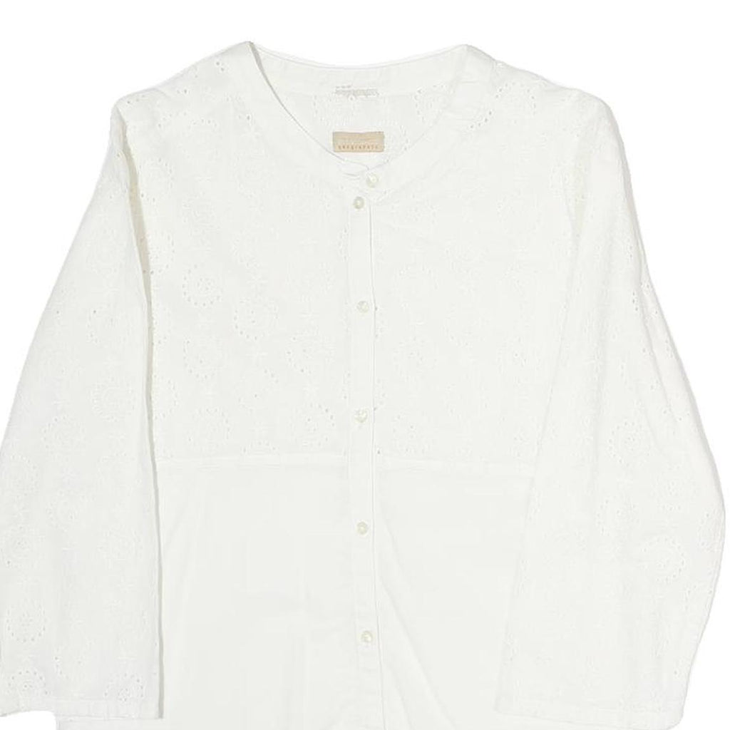 NAPAJIRI Womens White Cotton Blend Printed Top Long Sleeve Button Neck L