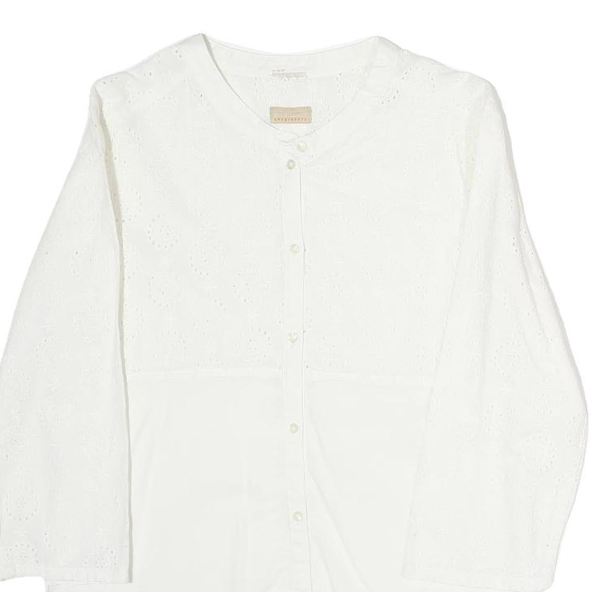 NAPAJIRI Womens White Cotton Blend Printed Top Long Sleeve Button Neck L