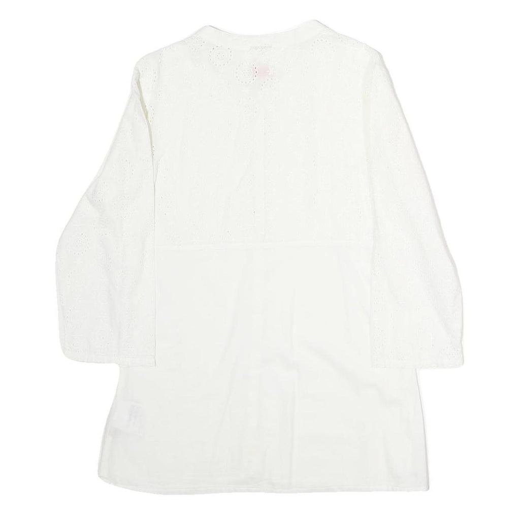 NAPAJIRI Womens White Cotton Blend Printed Top Long Sleeve Button Neck L
