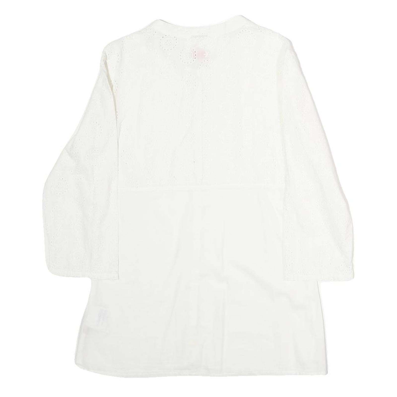 NAPAJIRI Womens White Cotton Blend Printed Top Long Sleeve Button Neck L