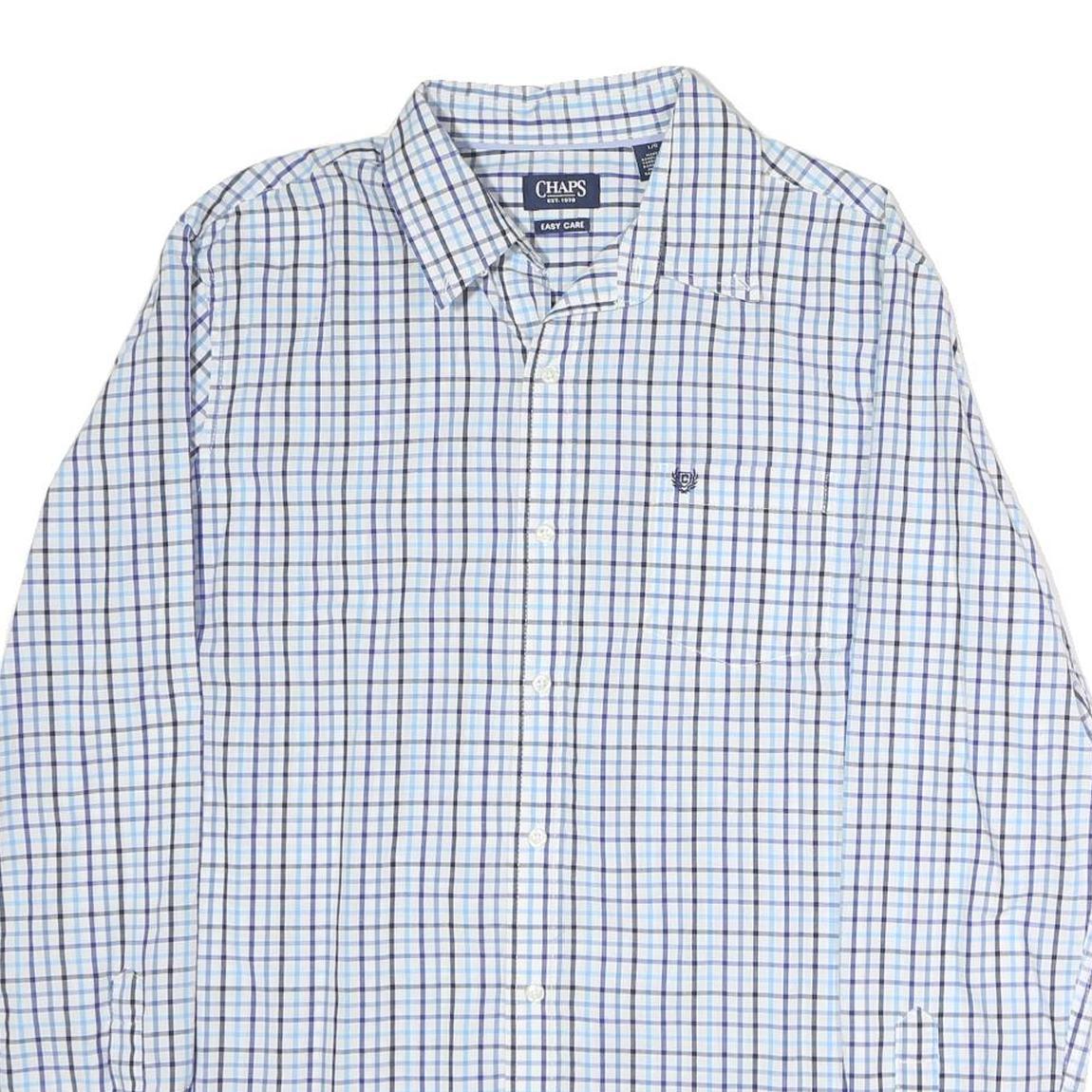 CHAPS Mens Blue & White Check Shirt L Button Down Cotton Casual Work