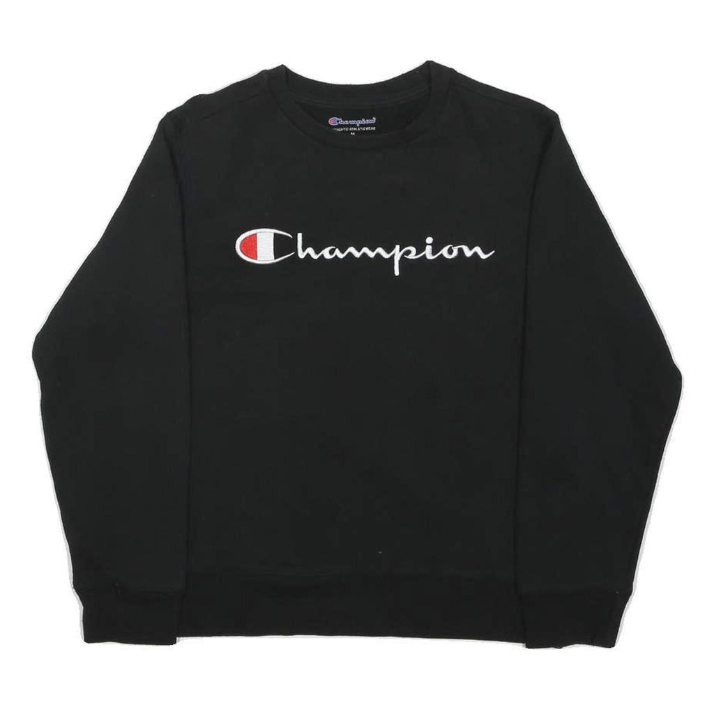 CHAMPION Boys Black Crew Neck M Logo Embroidered Cotton Blend Sweatshirt