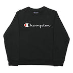 CHAMPION Boys Black Crew Neck M Logo Embroidered Cotton Blend Sweatshirt