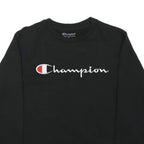 CHAMPION Boys Black Crew Neck M Logo Embroidered Cotton Blend Sweatshirt