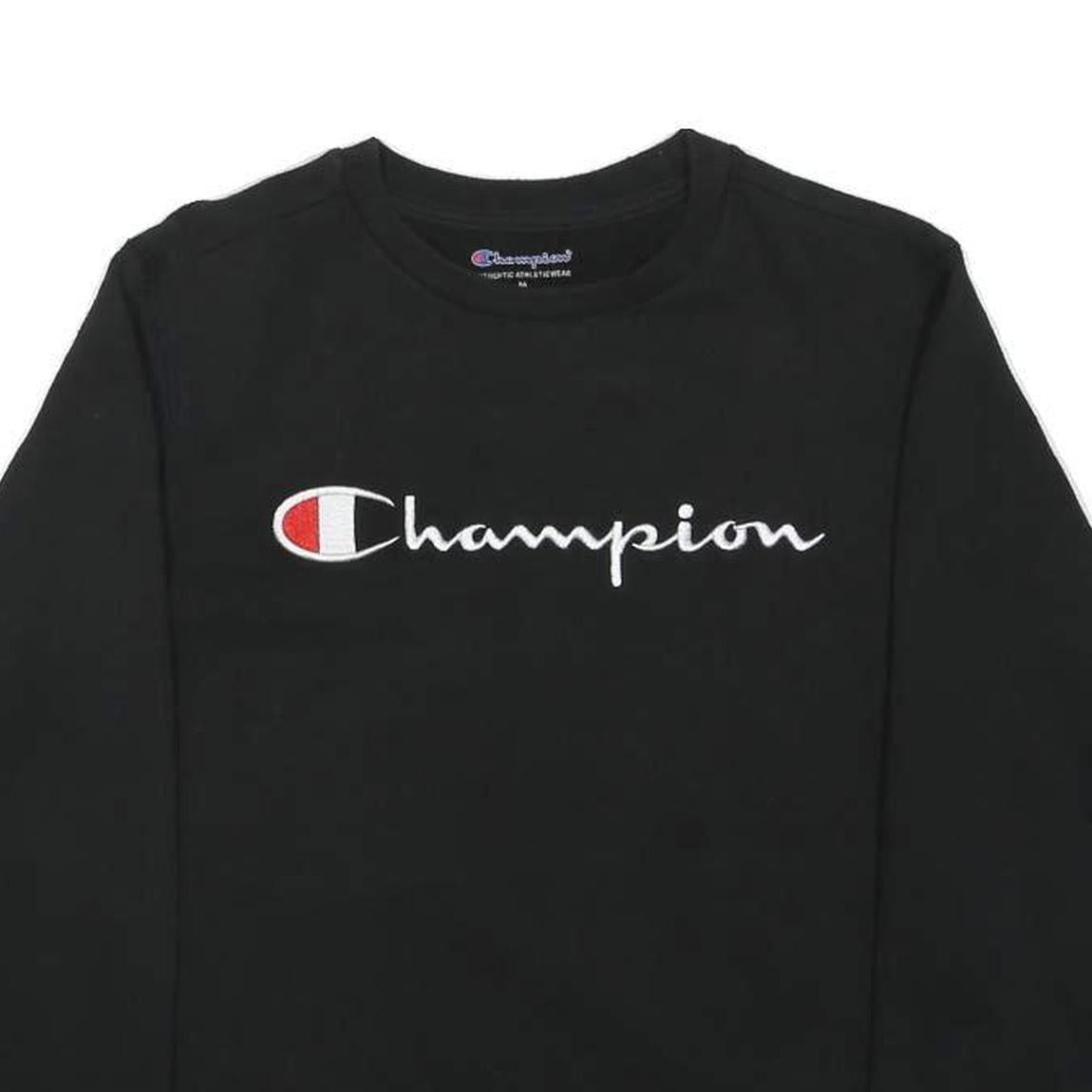 CHAMPION Boys Black Crew Neck M Logo Embroidered Cotton Blend Sweatshirt