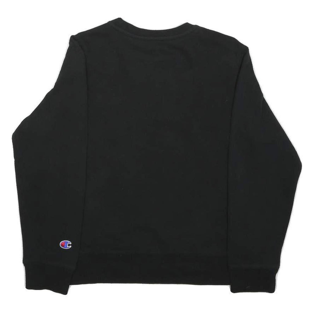 CHAMPION Boys Black Crew Neck M Logo Embroidered Cotton Blend Sweatshirt