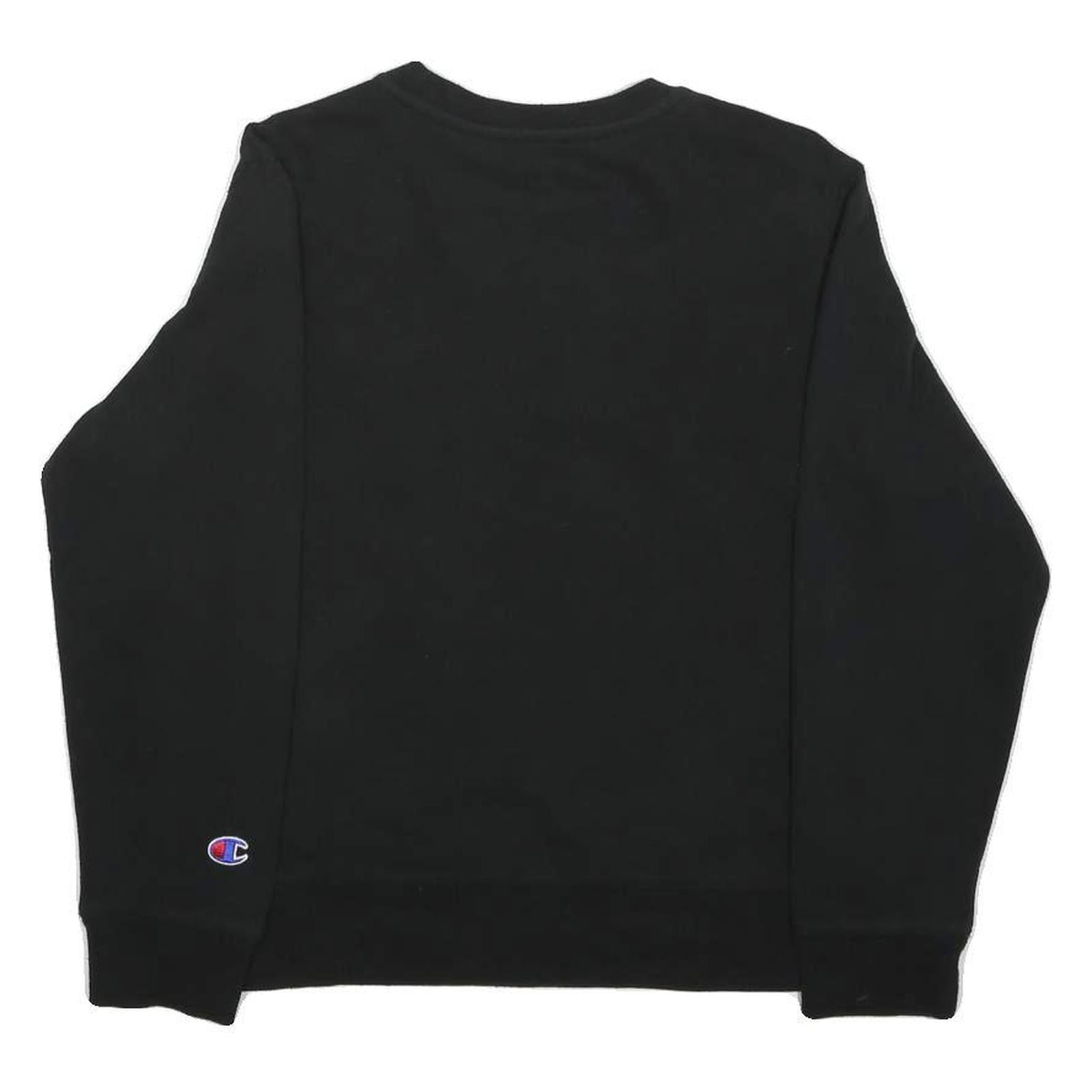 CHAMPION Boys Black Crew Neck M Logo Embroidered Cotton Blend Sweatshirt
