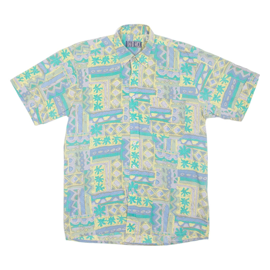 DAVID WICK Mens Shirt Green Crazy Pattern S
