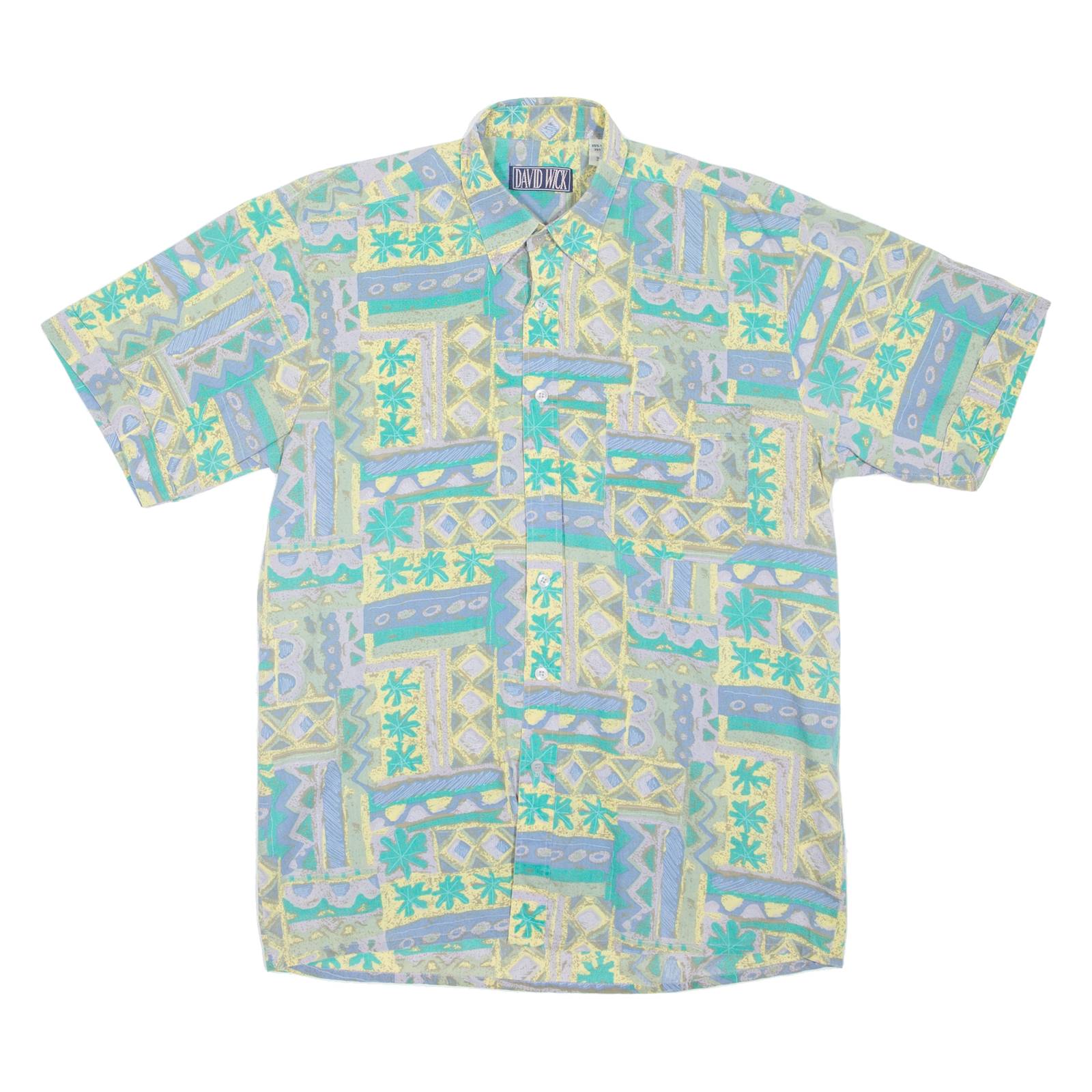 DAVID WICK Mens Shirt Green Crazy Pattern S