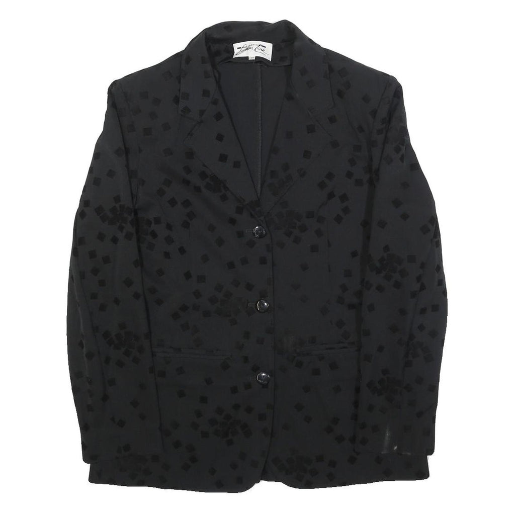 COTTON LINE Womens Black Button Jacket M Polyester Blend Square Pattern Elegant