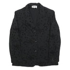 COTTON LINE Womens Black Button Jacket M Polyester Blend Square Pattern Elegant