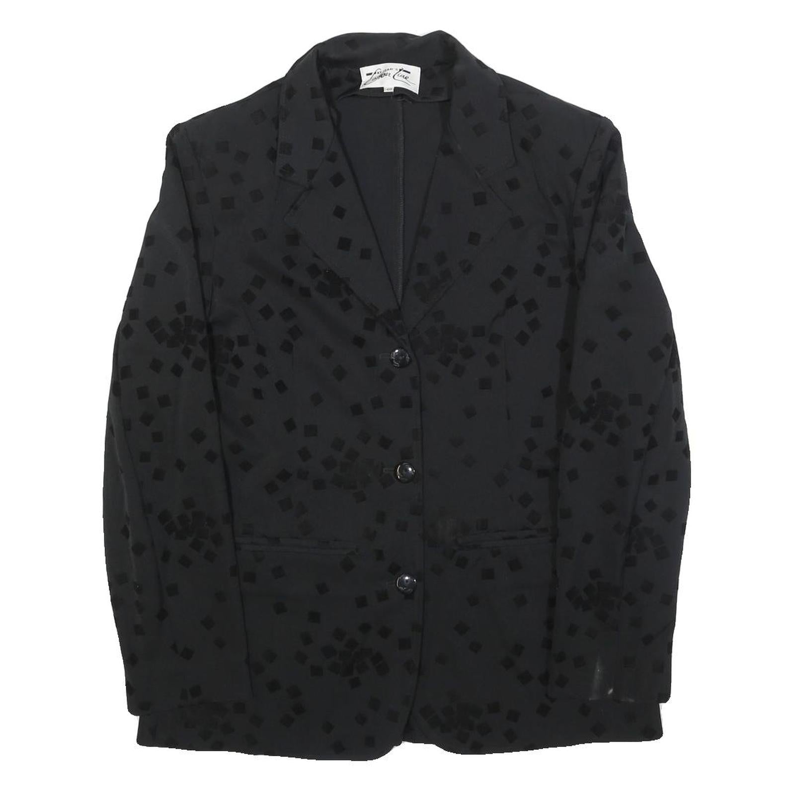 COTTON LINE Womens Black Button Jacket M Polyester Blend Square Pattern Elegant