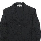 COTTON LINE Womens Black Button Jacket M Polyester Blend Square Pattern Elegant