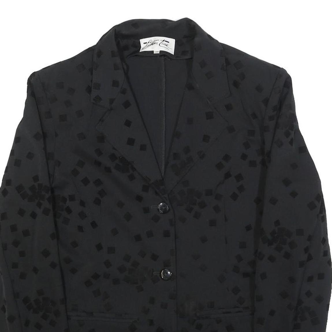 COTTON LINE Womens Black Button Jacket M Polyester Blend Square Pattern Elegant