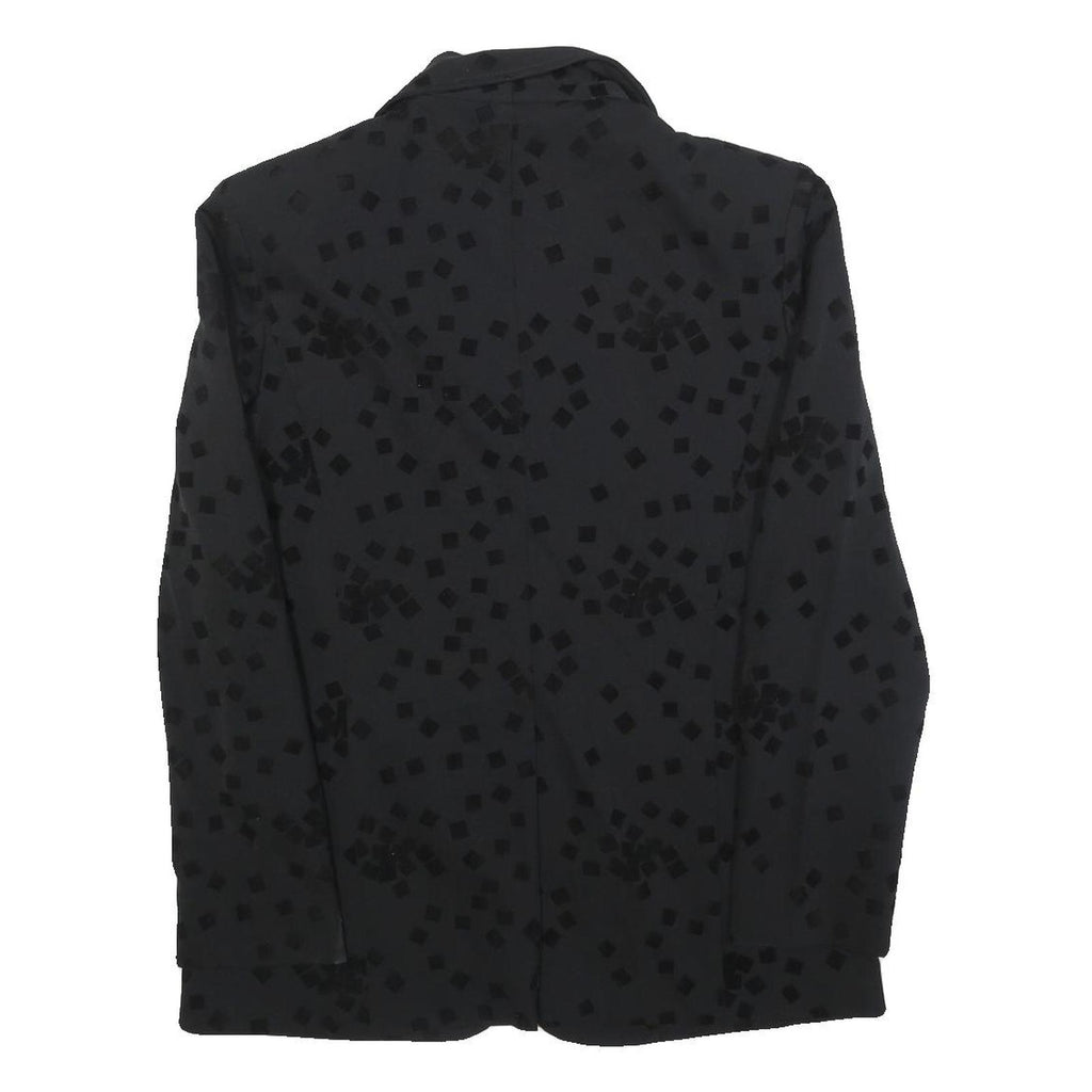 COTTON LINE Womens Black Button Jacket M Polyester Blend Square Pattern Elegant