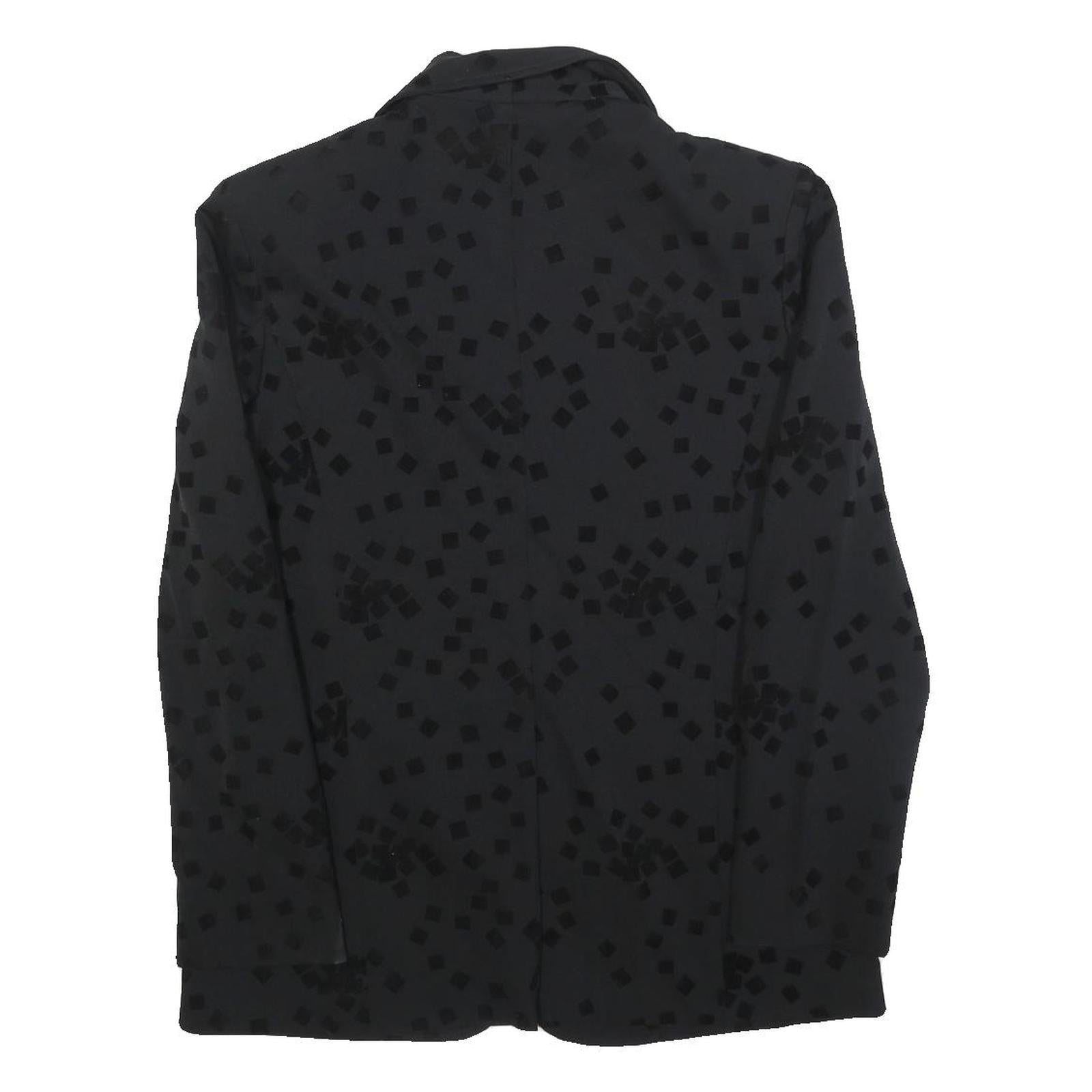 COTTON LINE Womens Black Button Jacket M Polyester Blend Square Pattern Elegant
