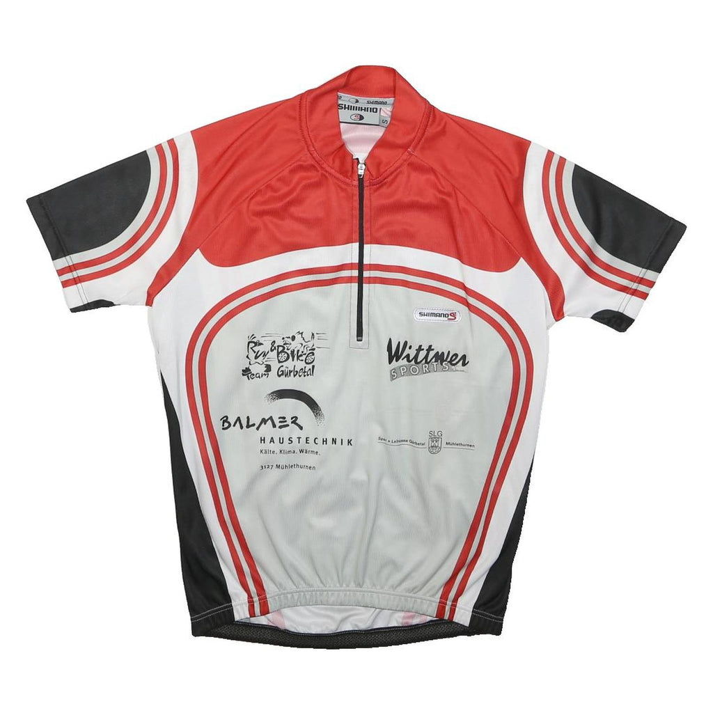 SHIMANO Mens Red & White Cycling Jersey S Short Sleeve Zip Neck Sports T-Shirt
