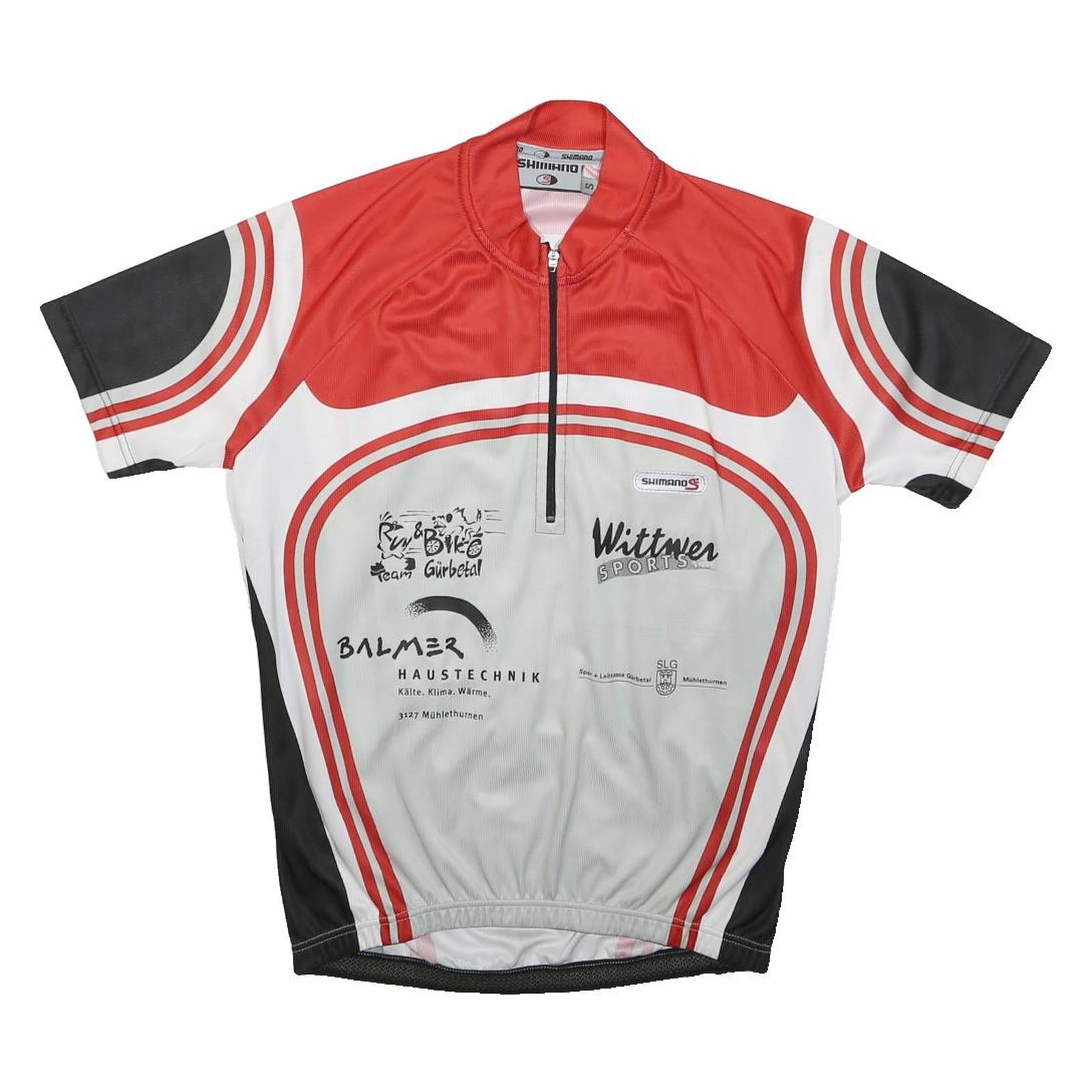 SHIMANO Mens Red & White Cycling Jersey S Short Sleeve Zip Neck Sports T-Shirt