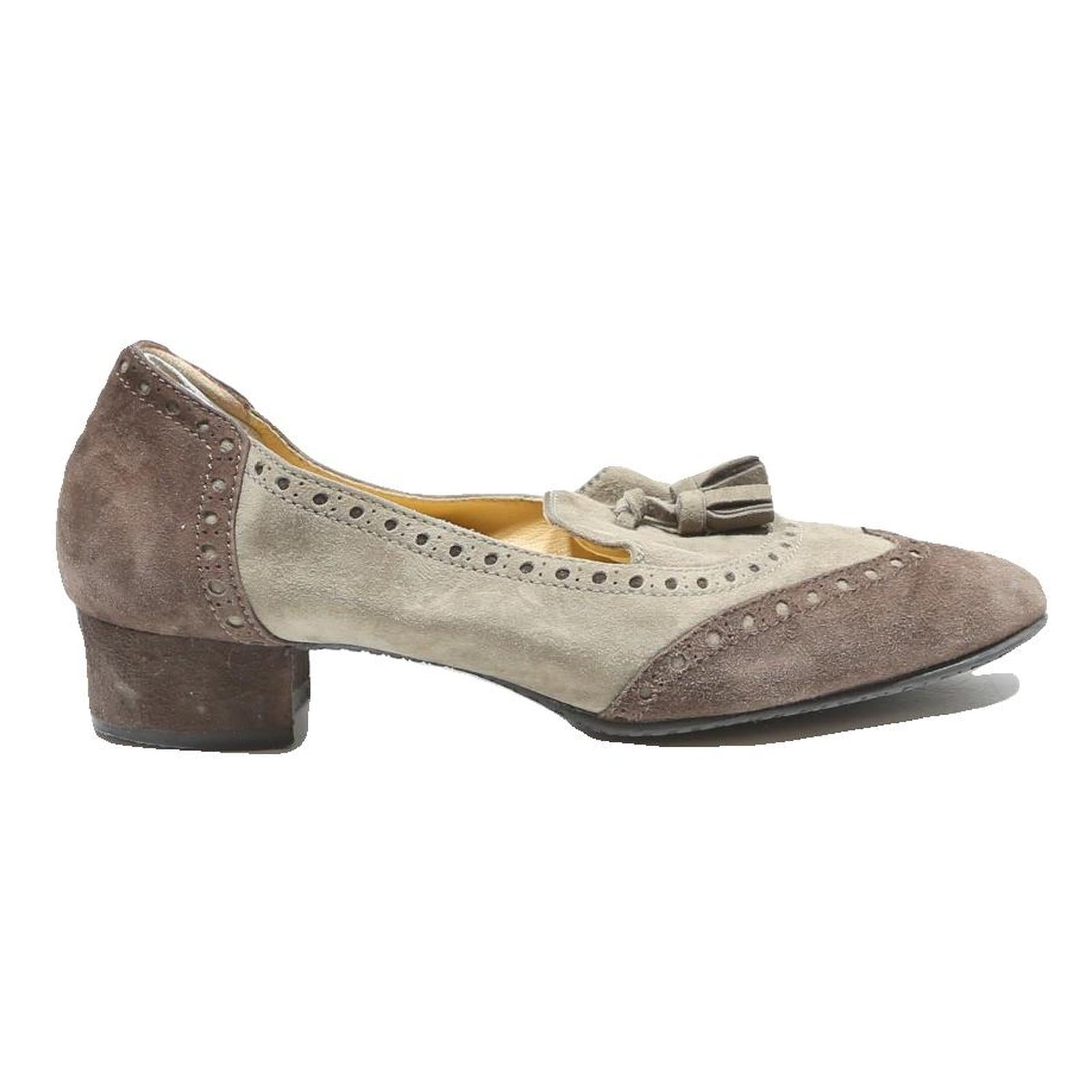 MAESTRO EUGENIO Womens Brogue Block Heel Shoes Brown & Cream Leather UK 6