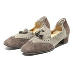 MAESTRO EUGENIO Womens Brogue Block Heel Shoes Brown & Cream Leather UK 6