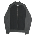 CALVIN KLEIN Mens Black & Grey Patterned Cotton Jumper Full Zip L Quilted Casual