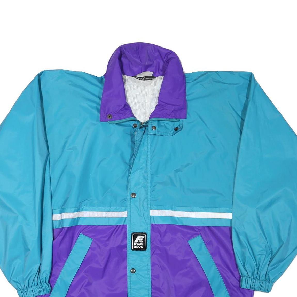 K WAY Mens Blue & Purple Zip Jacket S Polyester Blend Colourblock Windbreaker