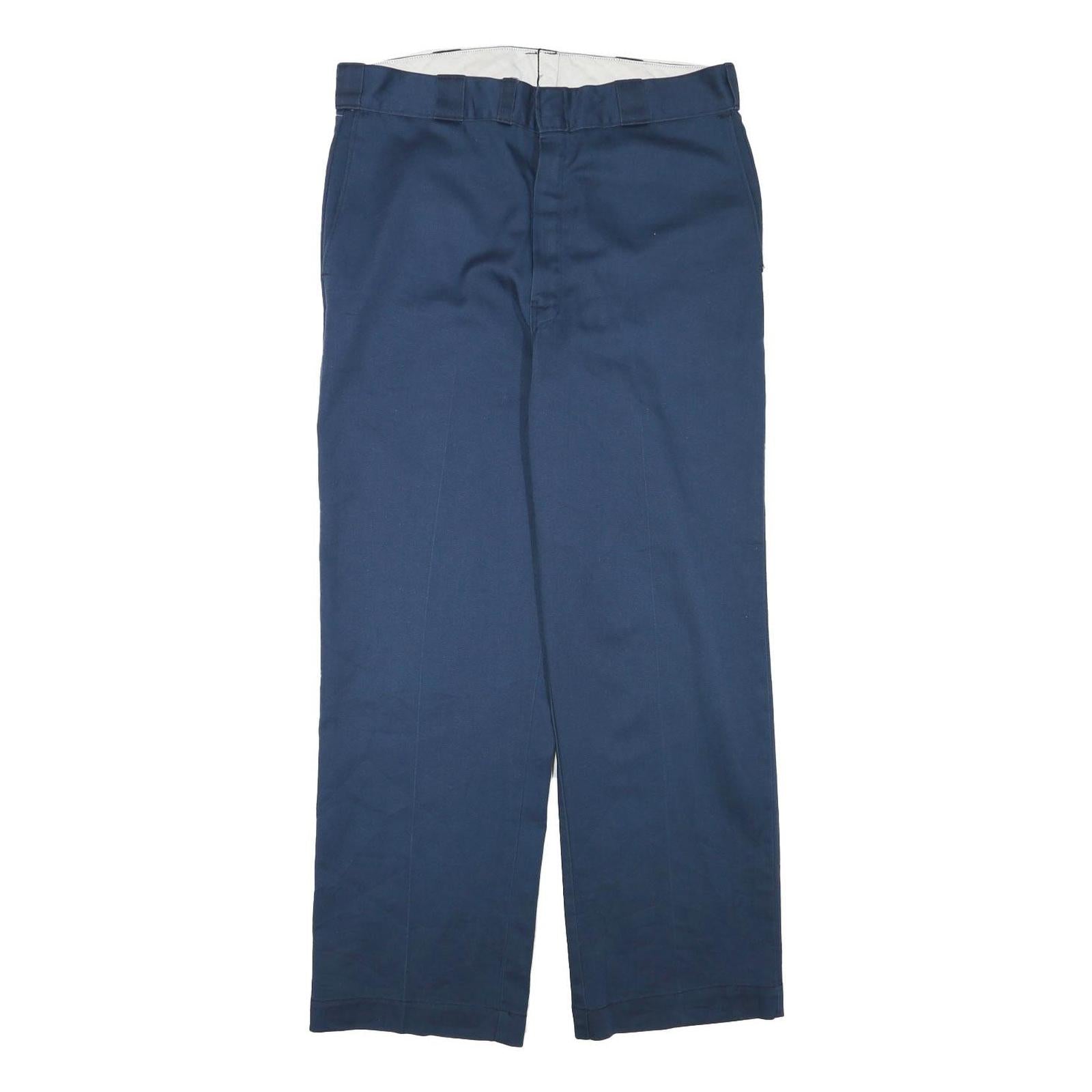 DICKIES Mens Cotton Blend Navy Blue Regular Fit Straight Leg Trousers W34 L29