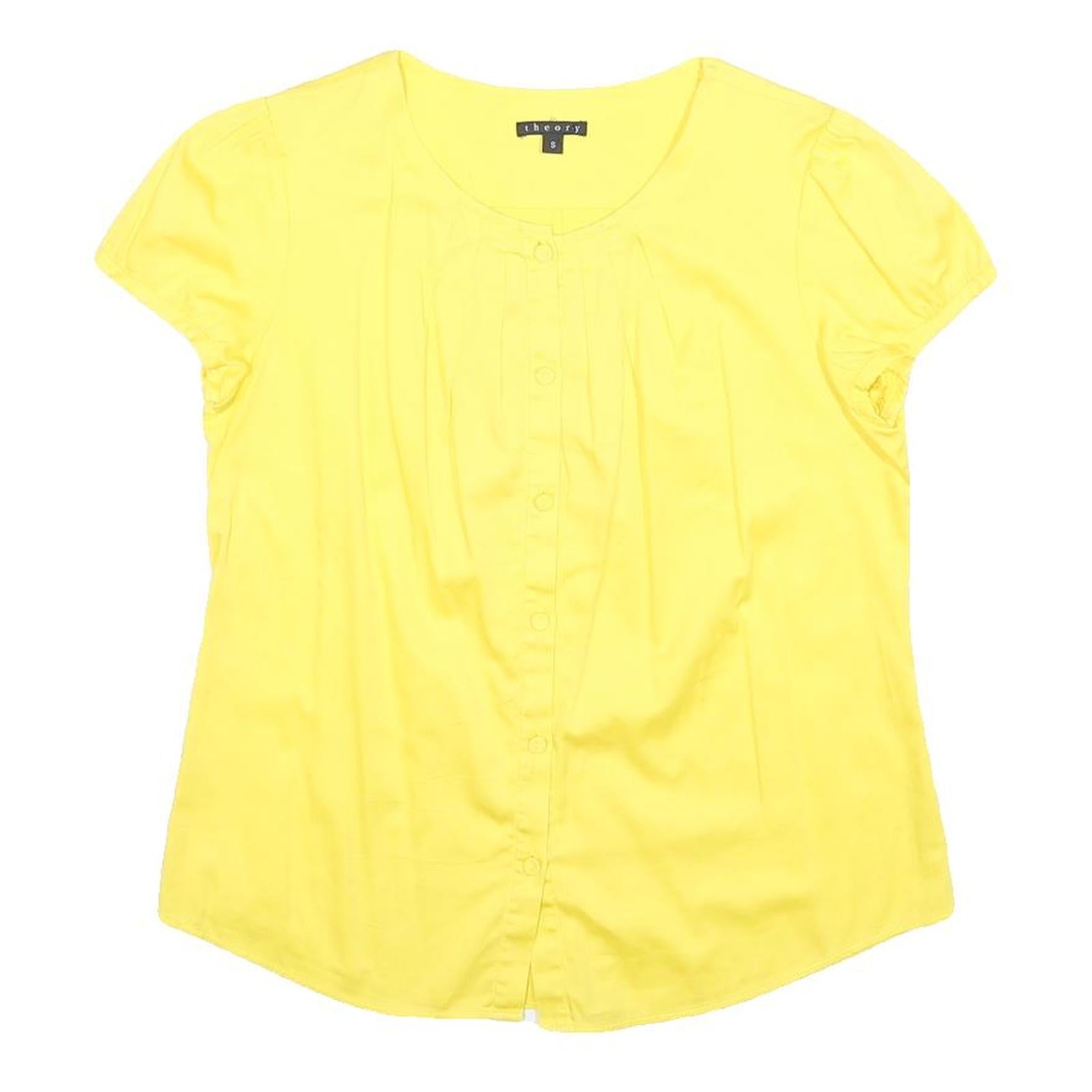 THEORY Womens Yellow Basic Top Short Sleeve Round Neck S Stylish Cotton Blend
