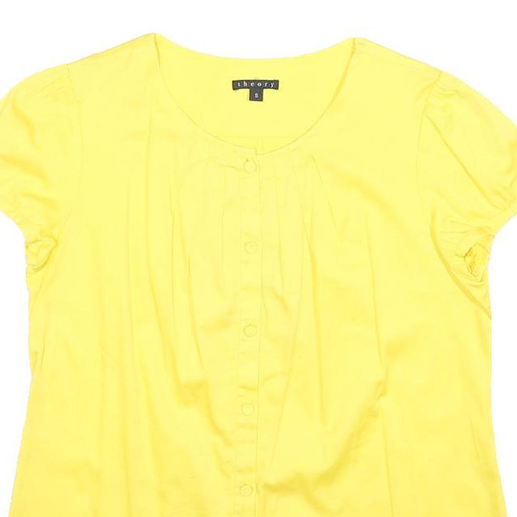 THEORY Womens Yellow Basic Top Short Sleeve Round Neck S Stylish Cotton Blend