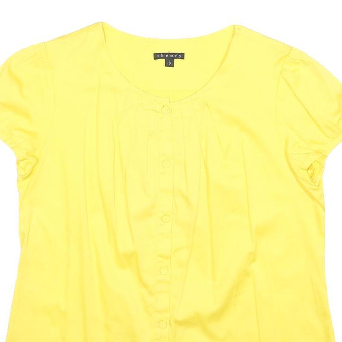 THEORY Womens Yellow Basic Top Short Sleeve Round Neck S Stylish Cotton Blend