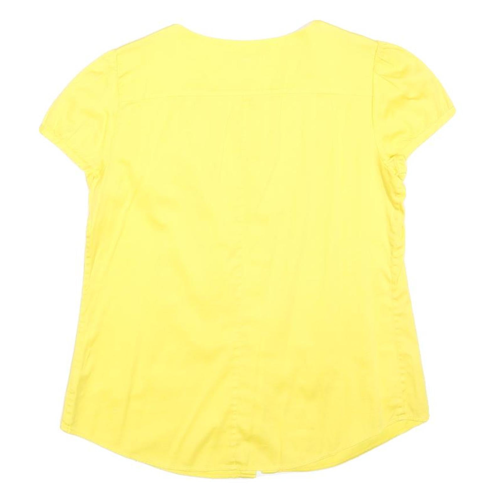 THEORY Womens Yellow Basic Top Short Sleeve Round Neck S Stylish Cotton Blend