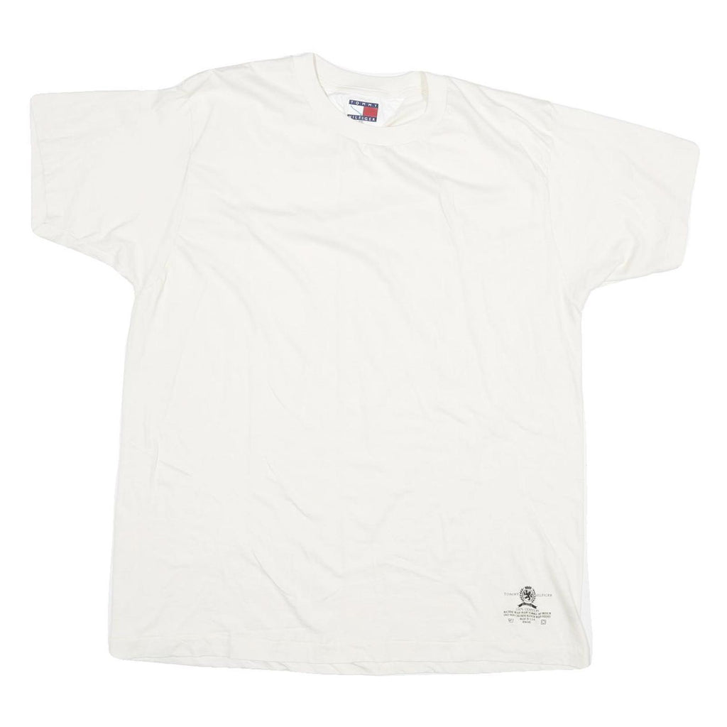 TOMMY HILFIGER Mens White XL Classic T-Shirt Short Sleeve Crew Neck Logo Print