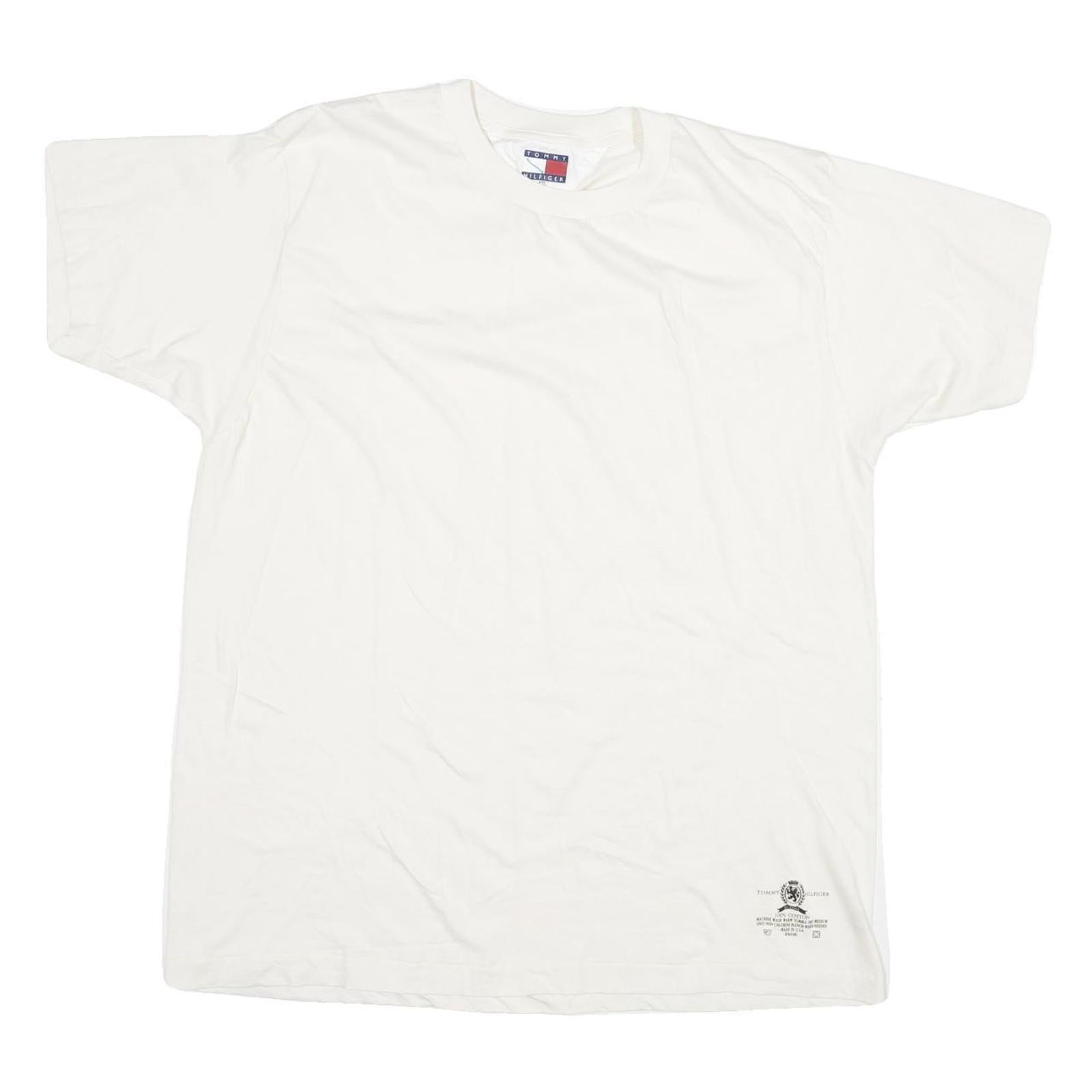 TOMMY HILFIGER Mens White XL Classic T-Shirt Short Sleeve Crew Neck Logo Print