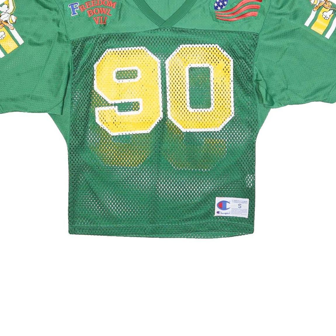 CHAMPION Mens Green Yellow Freedom Bowl VII Football Jersey S Short Sleeve V