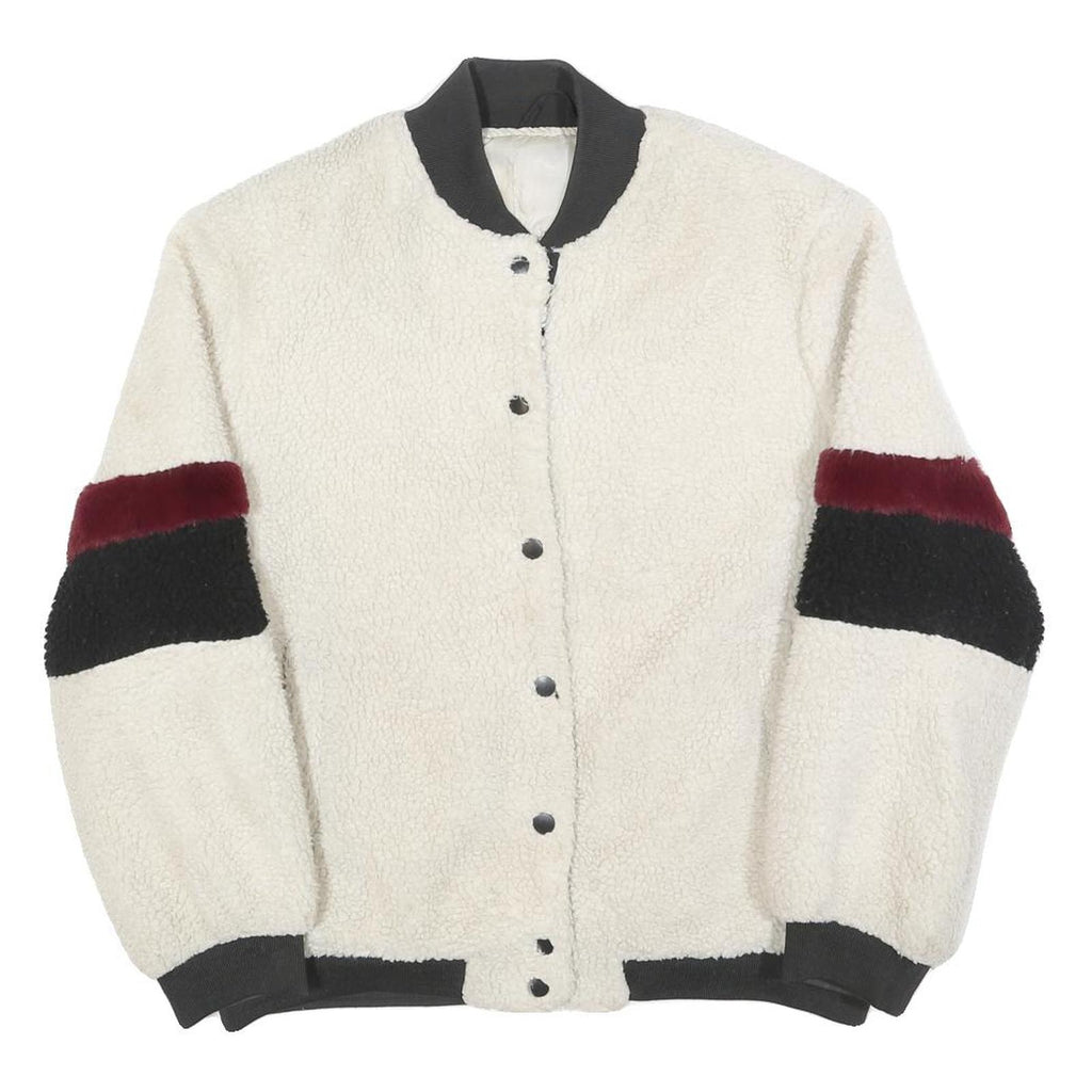 Womens Cream Black & Maroon Button Jacket L Polyester Blend Plain Casual