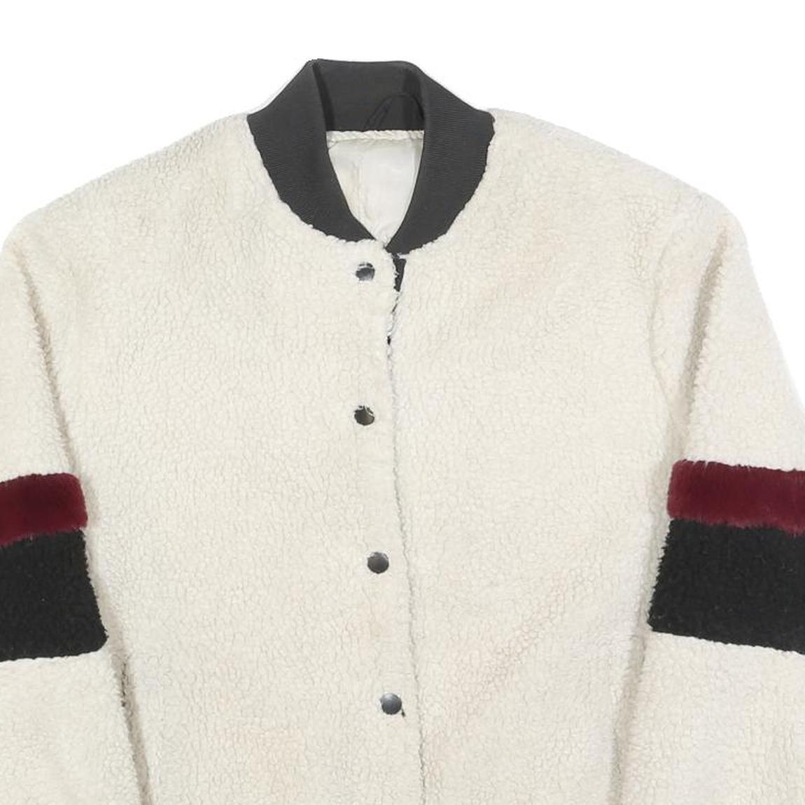 Womens Cream Black & Maroon Button Jacket L Polyester Blend Plain Casual