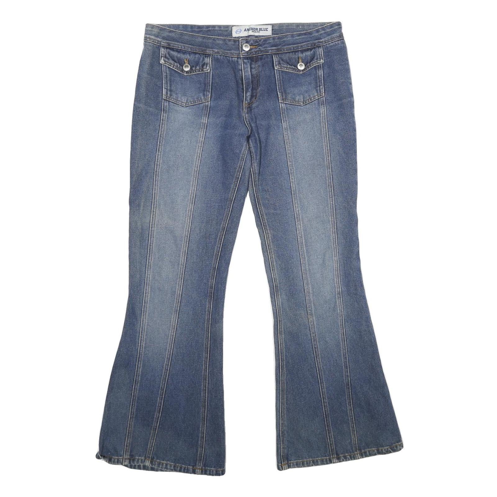 ANCHOR BLUE Womens Jeans Blue Loose Flared Denim Medium W34 L32 Buttoned Pockets