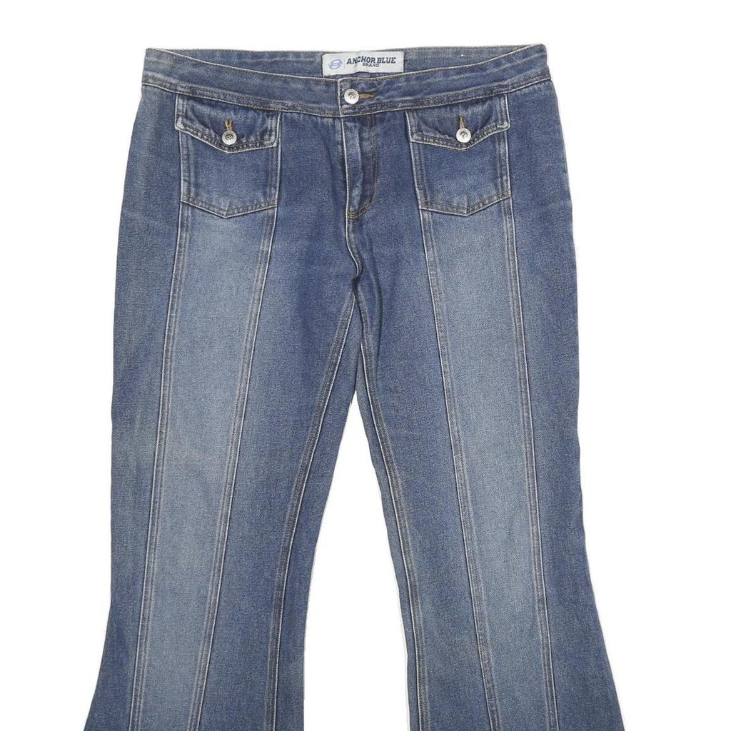 ANCHOR BLUE Womens Jeans Blue Loose Flared Denim Medium W34 L32 Buttoned Pockets