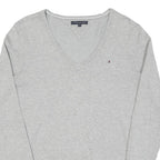 TOMMY HILFIGER Womens Grey Plain Jumper V-Neck Basic Knit M Classic Cotton Blend