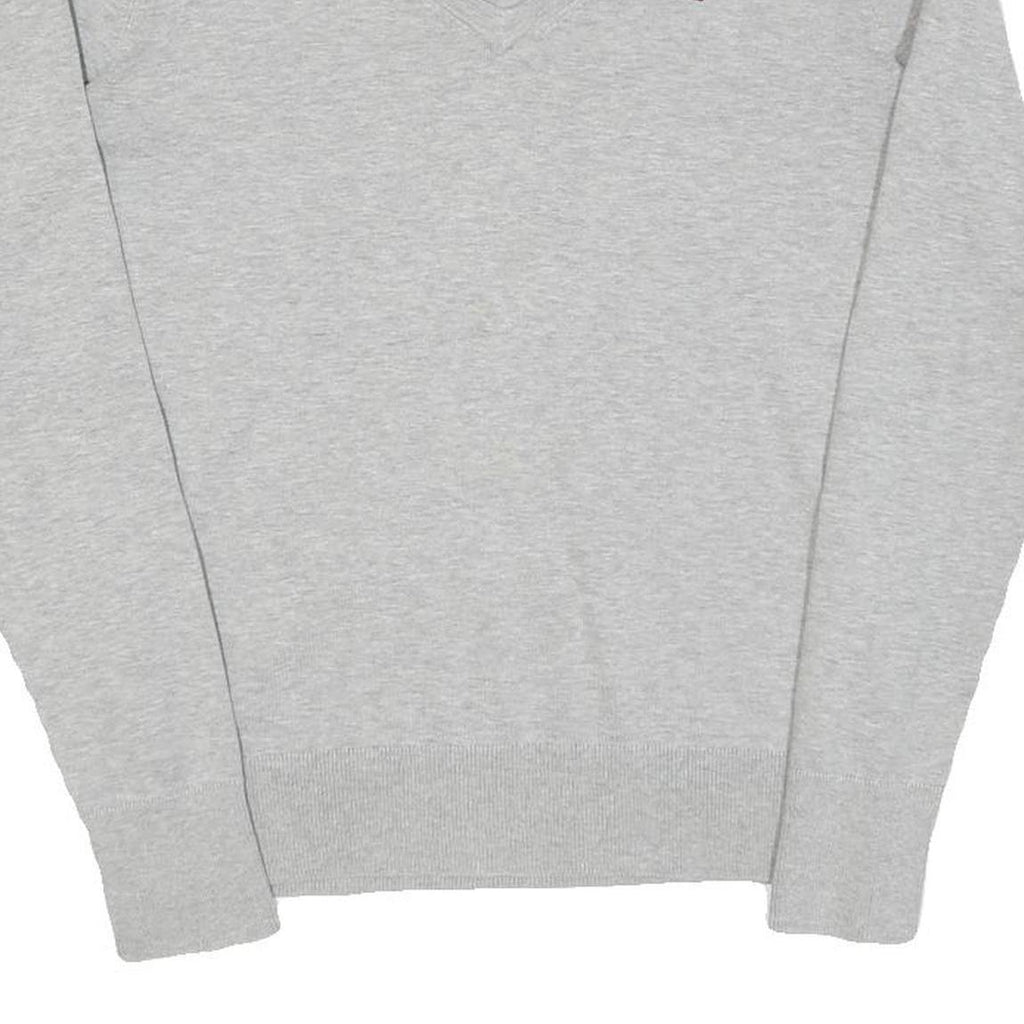 TOMMY HILFIGER Womens Grey Plain Jumper V-Neck Basic Knit M Classic Cotton Blend