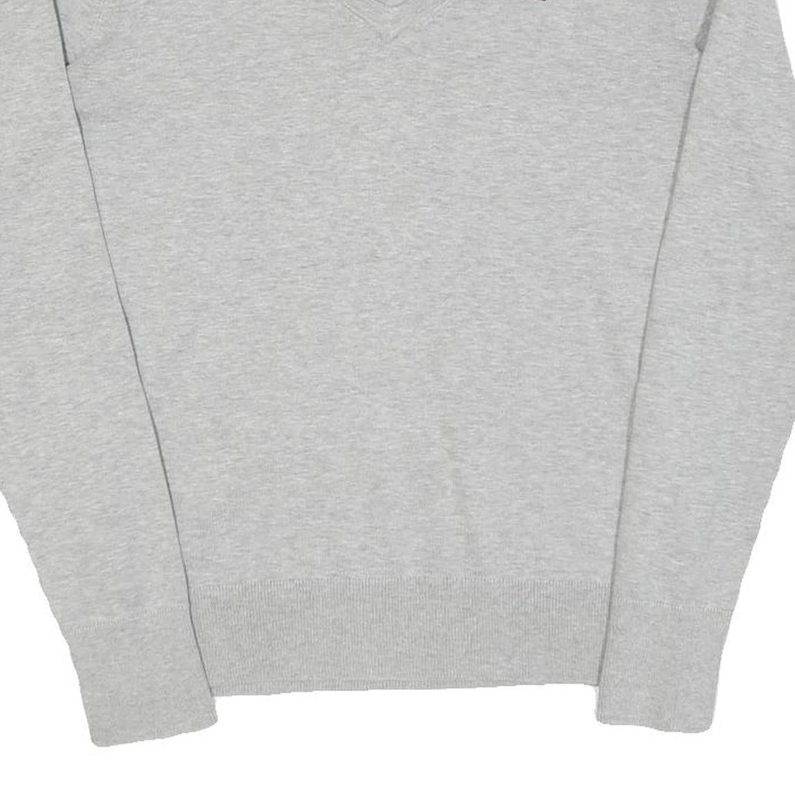 TOMMY HILFIGER Womens Grey Plain Jumper V-Neck Basic Knit M Classic Cotton Blend