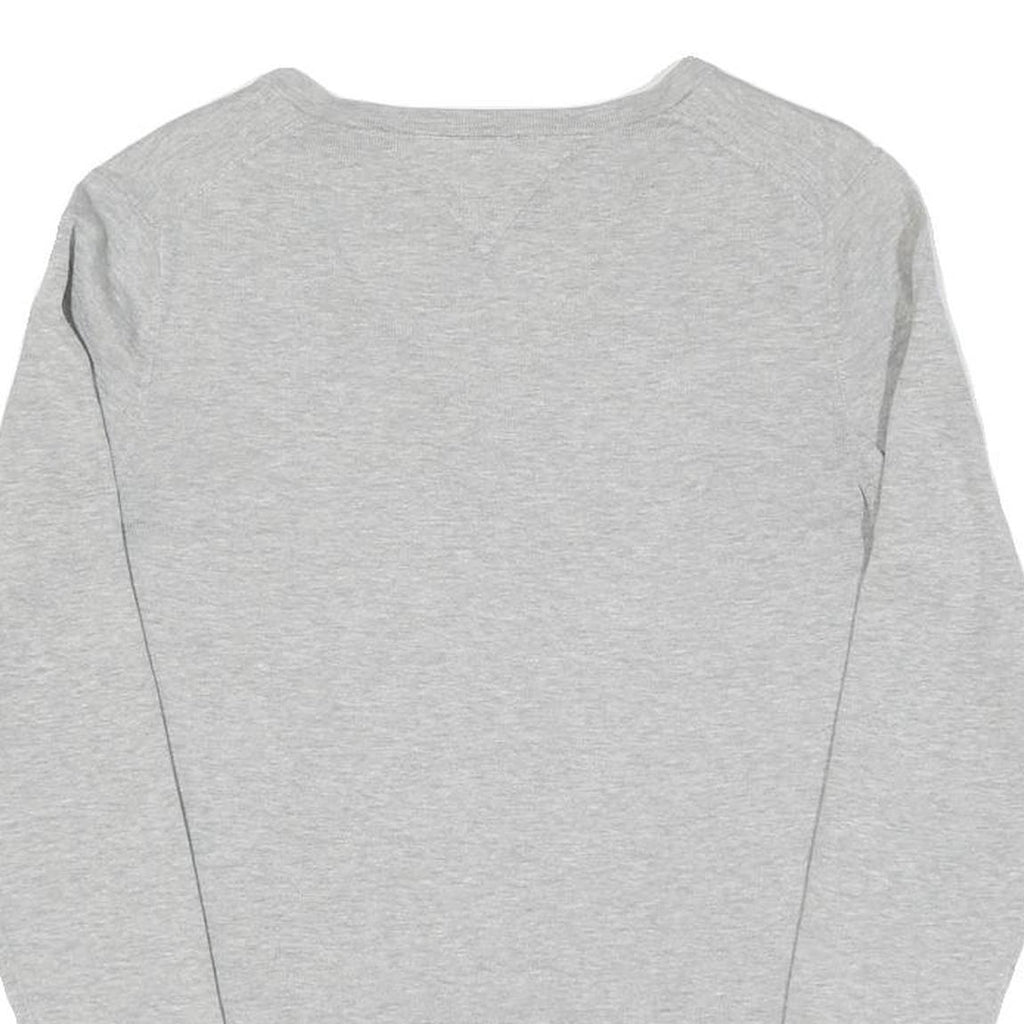 TOMMY HILFIGER Womens Grey Plain Jumper V-Neck Basic Knit M Classic Cotton Blend