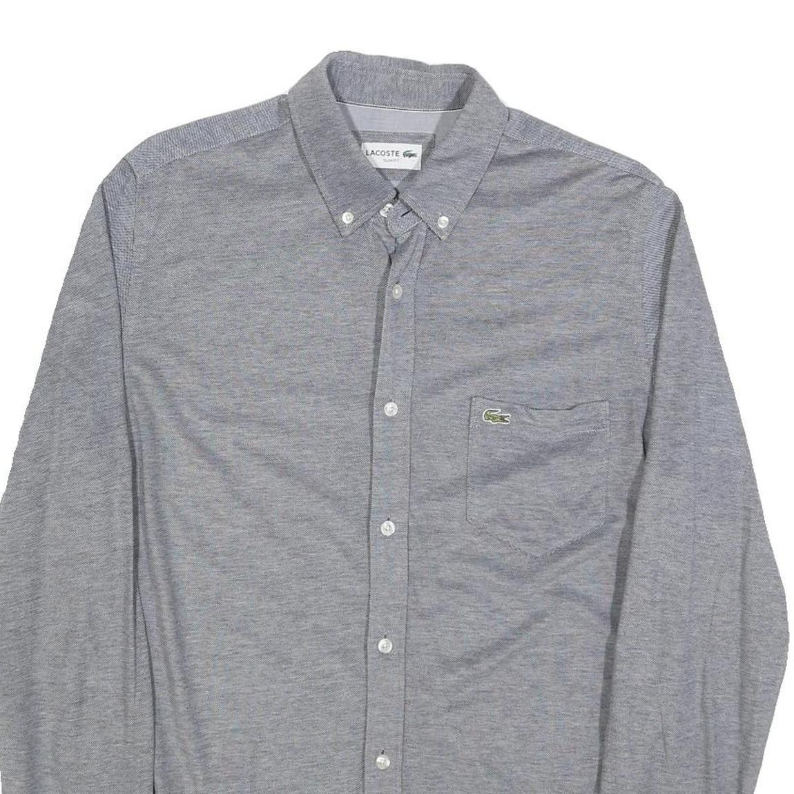 LACOSTE Mens Grey Cotton Long Sleeve Shirt M Button Down Collar Classic Fit