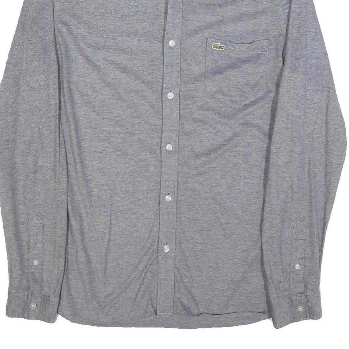 LACOSTE Mens Grey Cotton Long Sleeve Shirt M Button Down Collar Classic Fit