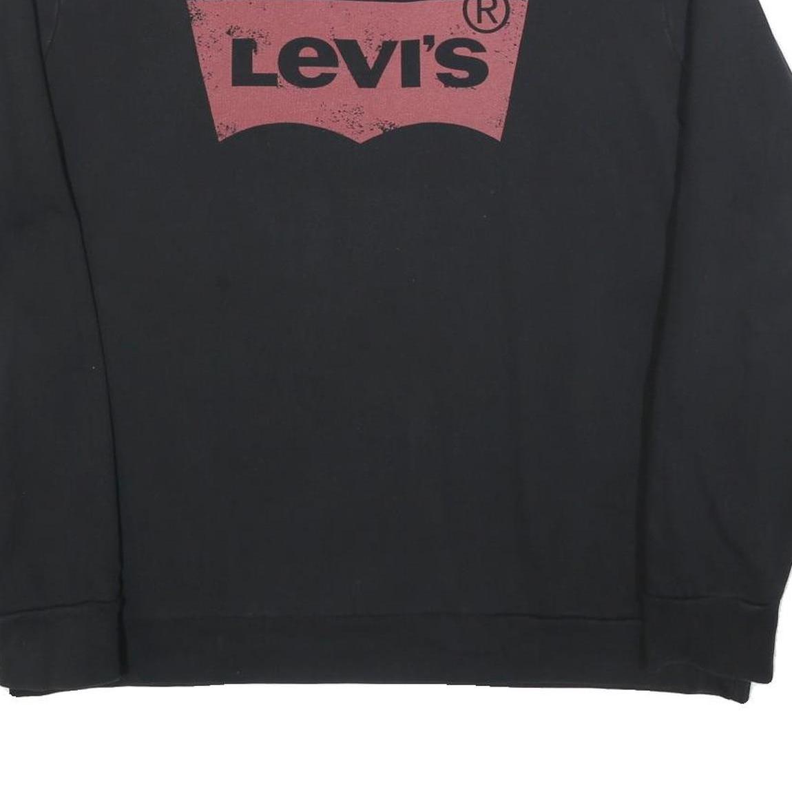 LEVI'S Mens Black Cotton Blend Crew Neck Sweatshirt XL Logo Print Casual