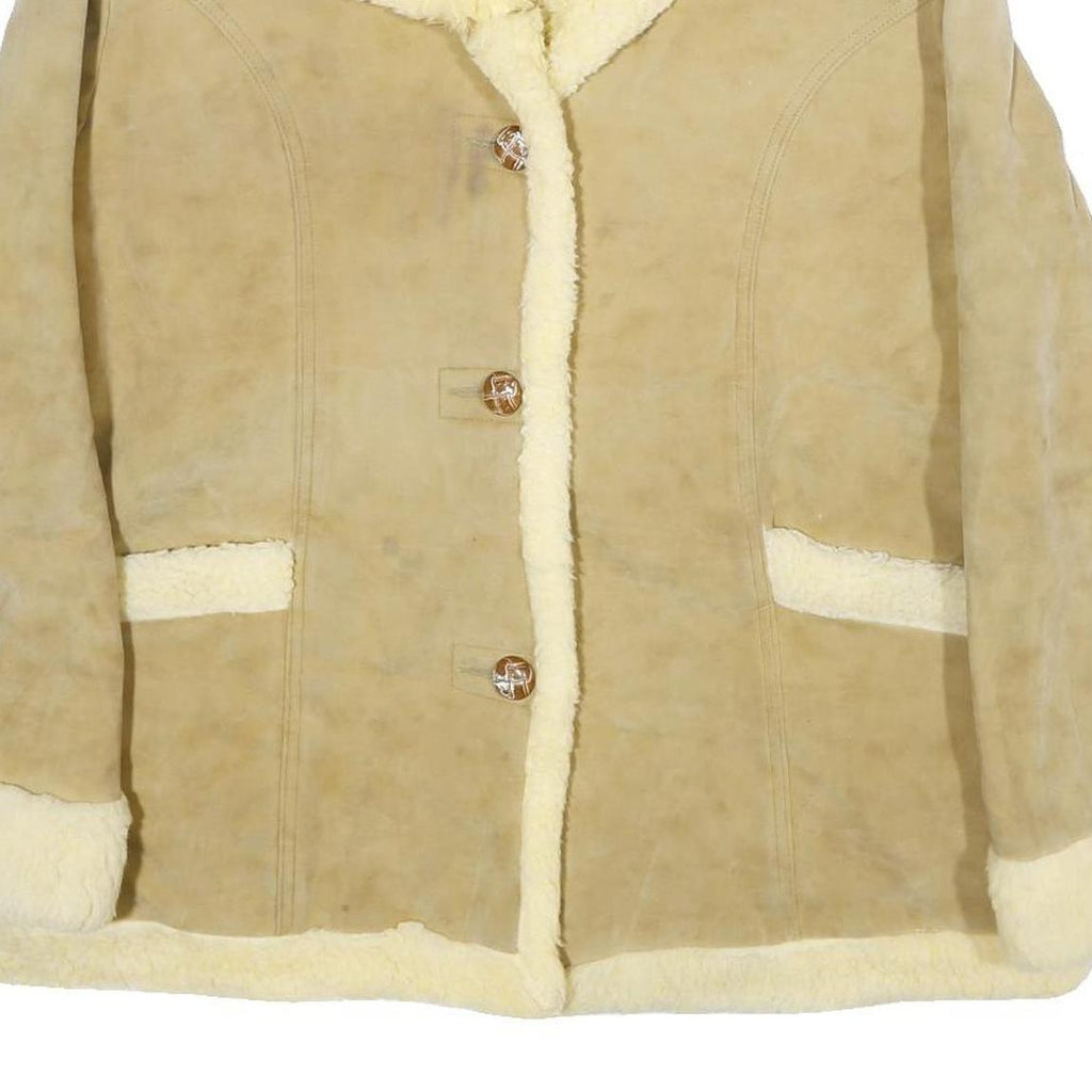 TOWN'N RANCH Womens Beige Faux Suede Button Jacket XL Shearling Trim Classic Fit
