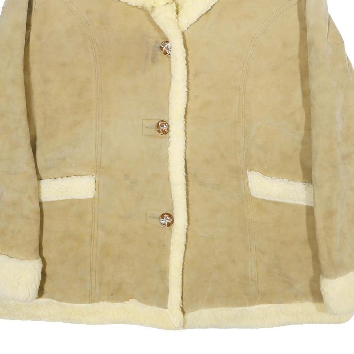 TOWN'N RANCH Womens Beige Faux Suede Button Jacket XL Shearling Trim Classic Fit