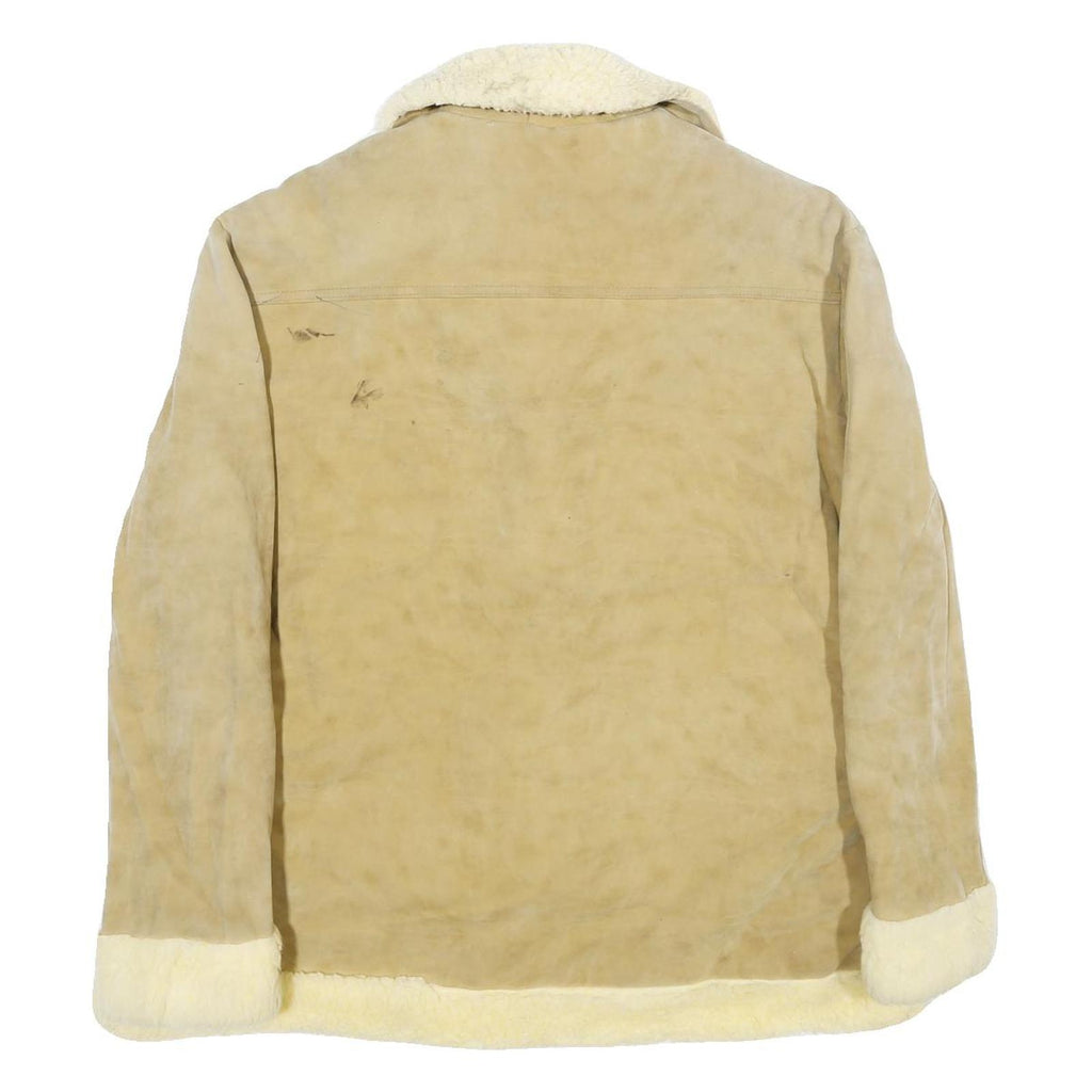 TOWN'N RANCH Womens Beige Faux Suede Button Jacket XL Shearling Trim Classic Fit