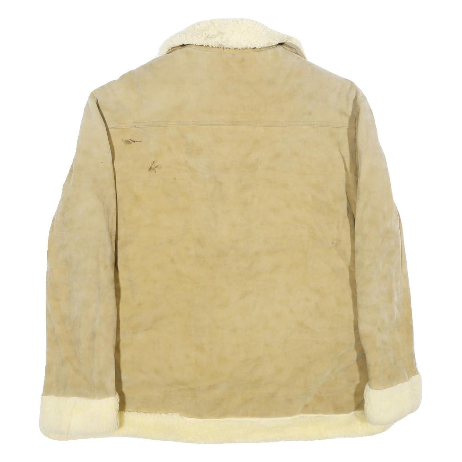 TOWN'N RANCH Womens Beige Faux Suede Button Jacket XL Shearling Trim Classic Fit