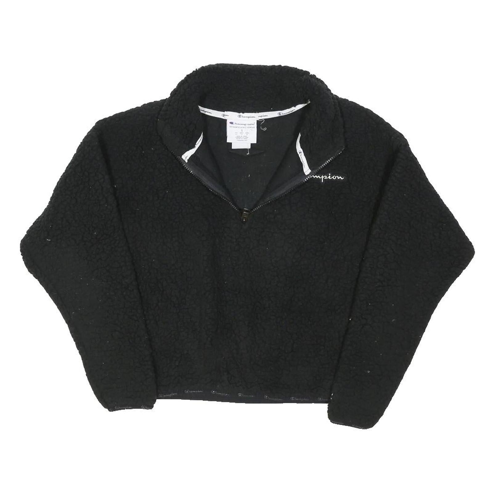 CHAMPION Mens Black Plain Polyester Blend Pullover Crew Neck Basic Knit S